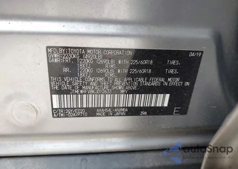 2019 Toyota Rav4 Hybrid Xse from USA, damaged, VIN JTMEWRFV8KJ012633